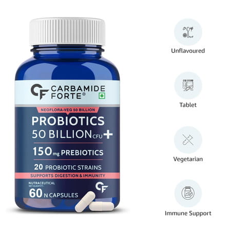 Carbamide Forte Probiotics 50 Billion Cfu With Prebiotics 150 Mg Supports Digestion 60 Capsules