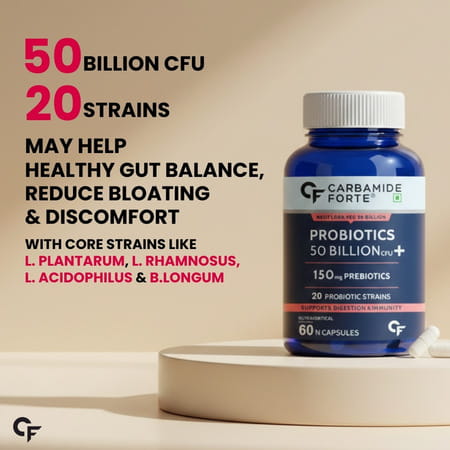Carbamide Forte Probiotics 50 Billion Cfu With Prebiotics 150 Mg Supports Digestion 60 Capsules