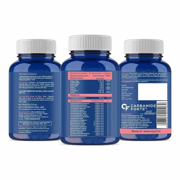 Carbamide Forte Probiotics 50 Billion Cfu With Prebiotics 150 Mg Supports Digestion 60 Capsules