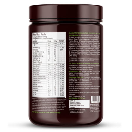 Vegan Greens Clean Women Plant Protein + Ayurvedic Herbs Vitamins Mineral (1Kg | Vanilla + Shaker)
