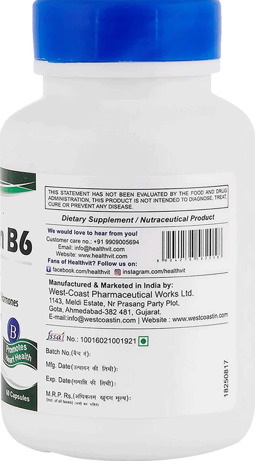 Buy HEALTHVIT VITAMIN B6 25 MG 60 CAPSULES Online & Get Upto 60 OFF