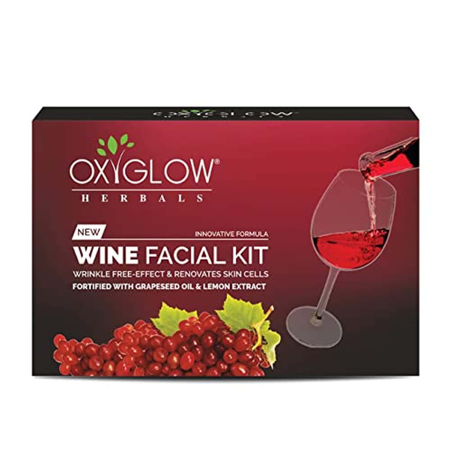 Oxyglow Wine Facial Kit|Wrikle Free Effect|Renovates Skin Cells|Lemon|Grapeseed Oil| 53gram