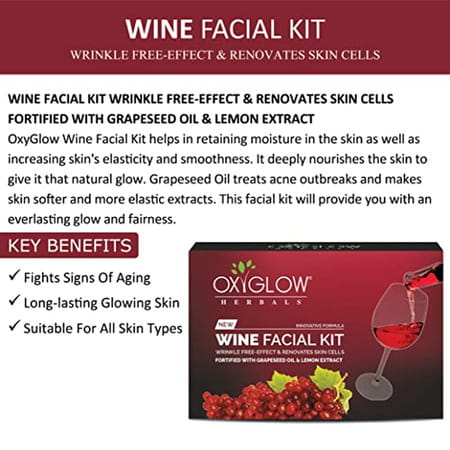 Oxyglow Wine Facial Kit|Wrikle Free Effect|Renovates Skin Cells|Lemon|Grapeseed Oil| 53gram