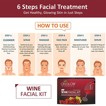 Oxyglow Wine Facial Kit|Wrikle Free Effect|Renovates Skin Cells|Lemon|Grapeseed Oil| 53gram
