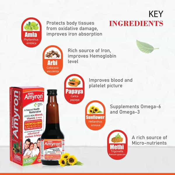 Aimil Amyron Pineapple Flavour Syrup 200Ml | Iron Supplement For Men & Women