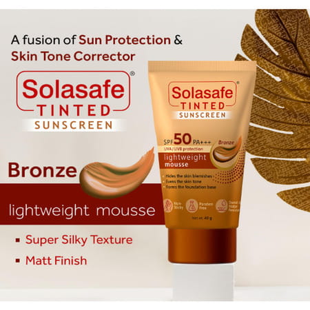 Solasafe Tinted Sunscreen Gel | Spf 50 | Lightweight Mousse Bronze 40 Gm