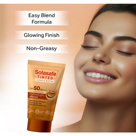Solasafe Tinted Sunscreen Gel | Spf 50 | Lightweight Mousse Bronze 40 Gm