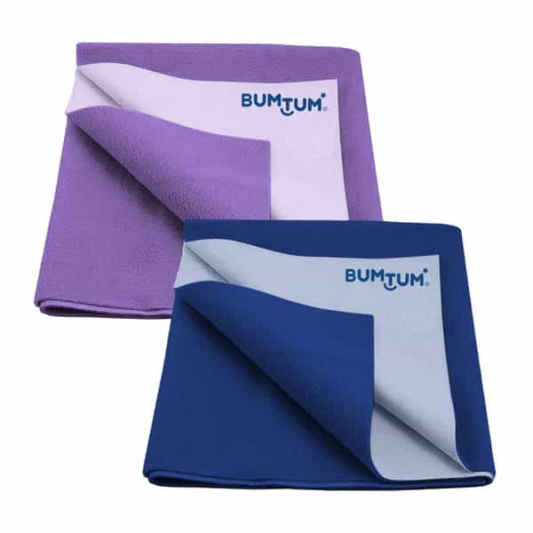 Bumtum Dry Sheet Leakproof Baby Bed Protector (Lilac + Royal Blue Large Size 100*140Cm|Pack Of 2)