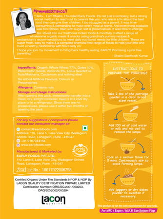 Early Foods Combo Of 3 Organic Millet Porridges - Lunch Cereal Combo For Kids