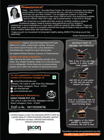 Early Foods Combo Of 3 Organic Millet Porridges - Lunch Cereal Combo For Kids