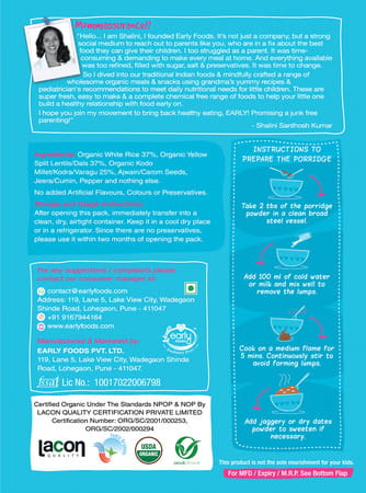 Early Foods Combo Of 3 Organic Millet Porridges - Lunch Cereal Combo For Kids