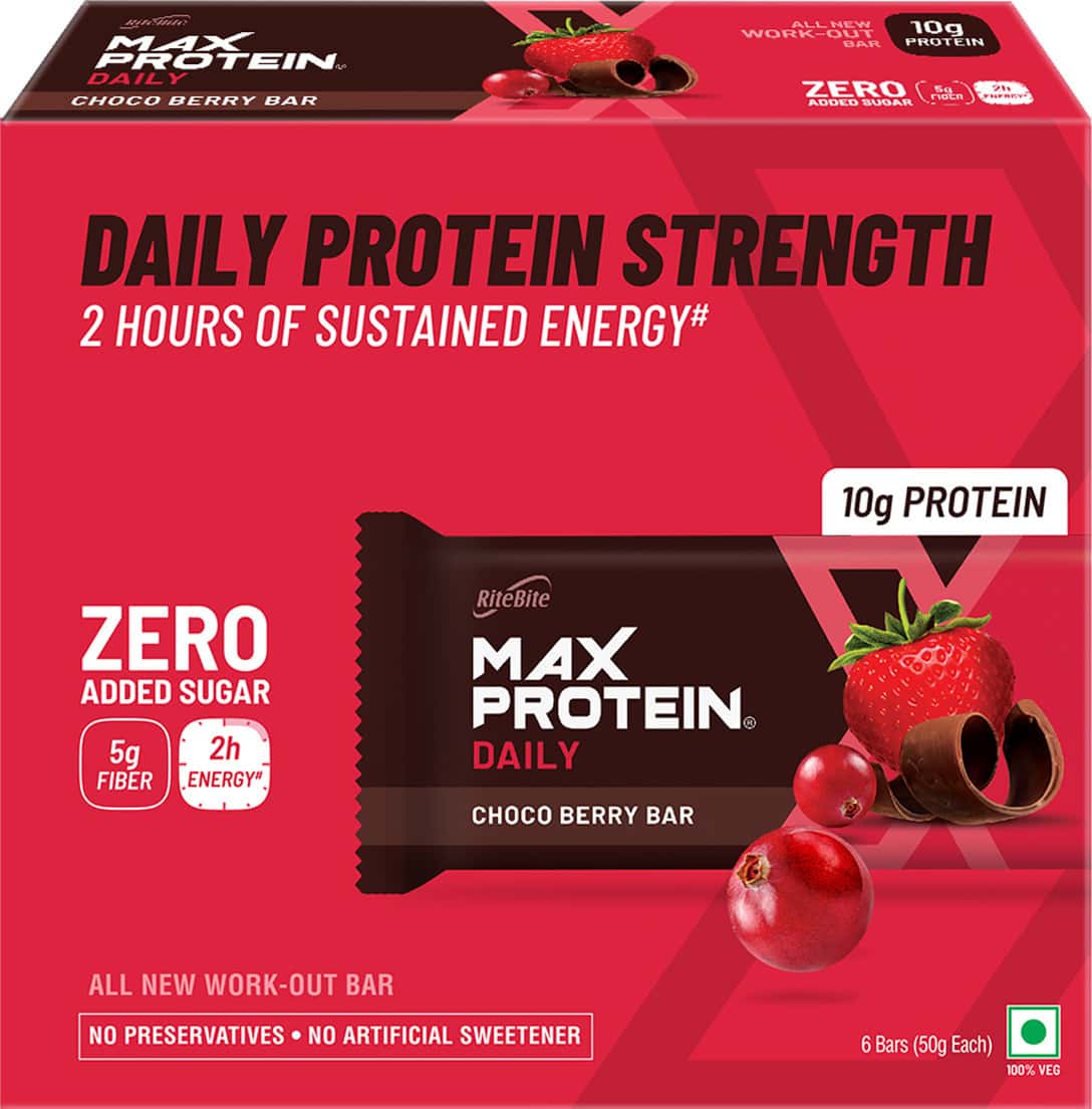 Ritebite Max Protein Daily Choco Berry Protein Bars Pack Of 6 (50g X 6) 300 Gm
