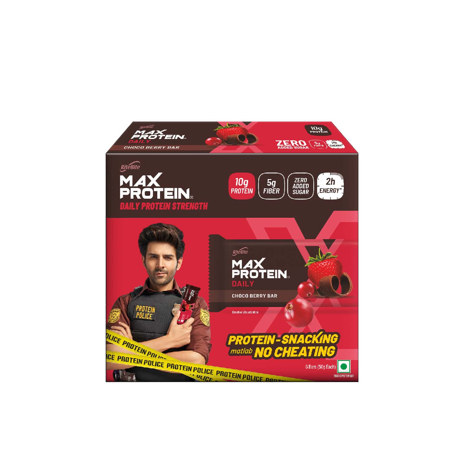 Ritebite Max Protein Daily Choco Berry Protein Bars Pack Of 6 (50g X 6) 300 Gm