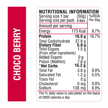 Ritebite Max Protein Daily Choco Berry Protein Bars Pack Of 6 (50G X 6) 300 Gm
