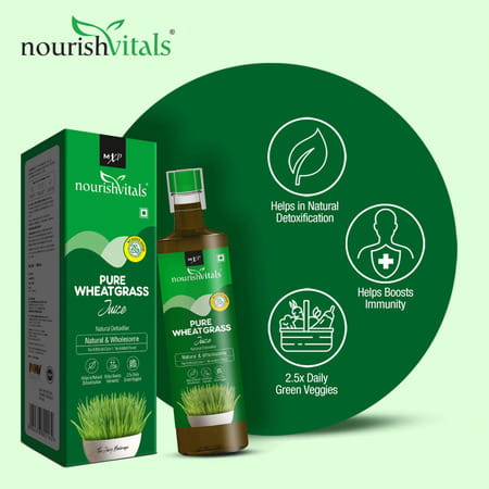 Nourishvitals Pure Wheatgrass Juice Natural Detoxifier Wholesome No Preservativer Added Sugar 500ml