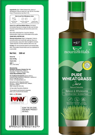Nourishvitals Pure Wheatgrass Juice Natural Detoxifier Wholesome No Preservativer Added Sugar 500ml