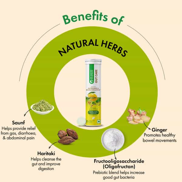 Dr. Vaidya's Gut Care Effervescent Tablets | Helps Gut Health | Nimbu Pani | 15N (Pack Of 4)
