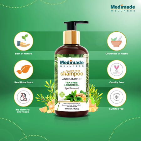 Medimade Anti Dandruff Shampoo With Tea Tree And Ginger Oil - 300 Ml
