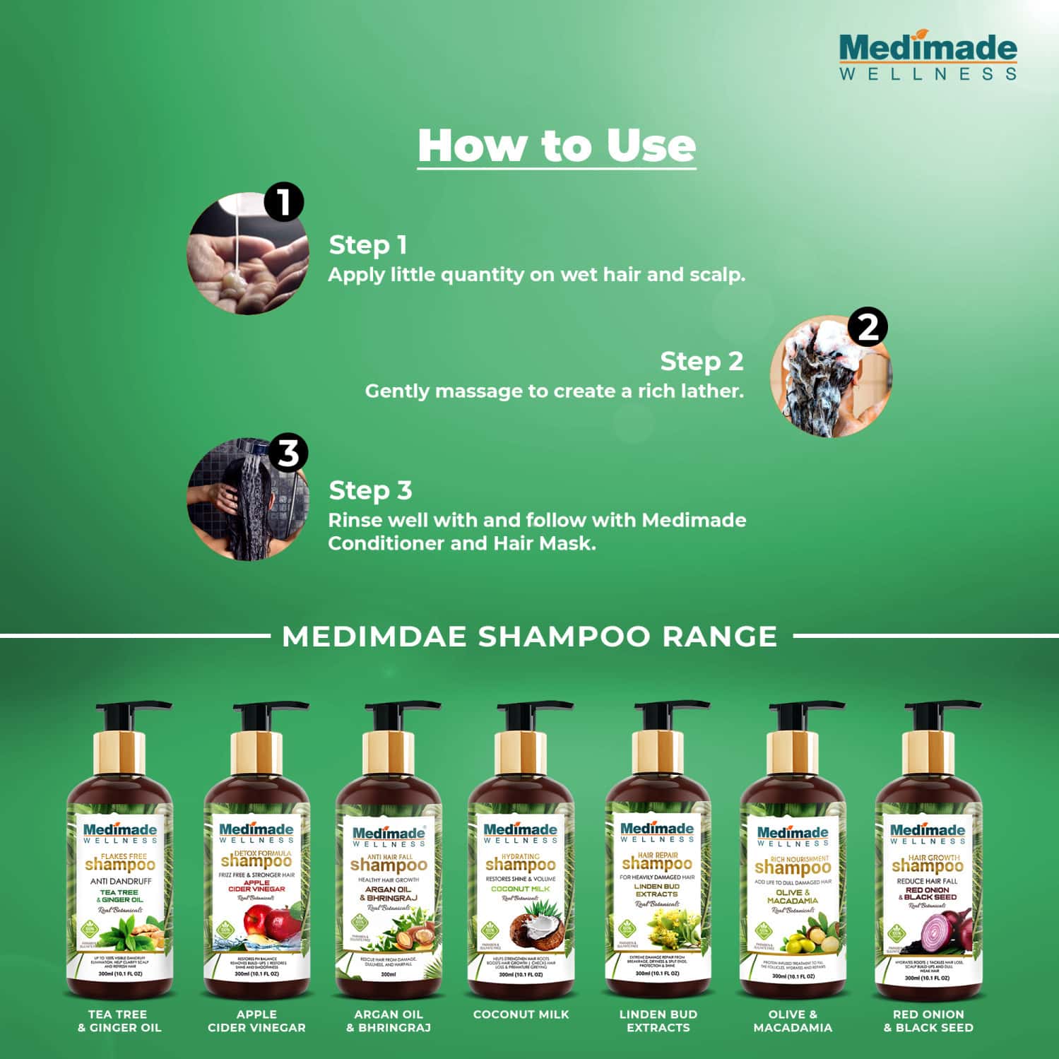 Buy MEDIMADE ANTI DANDRUFF SHAMPOO WITH TEA TREE AND GINGER OIL 300