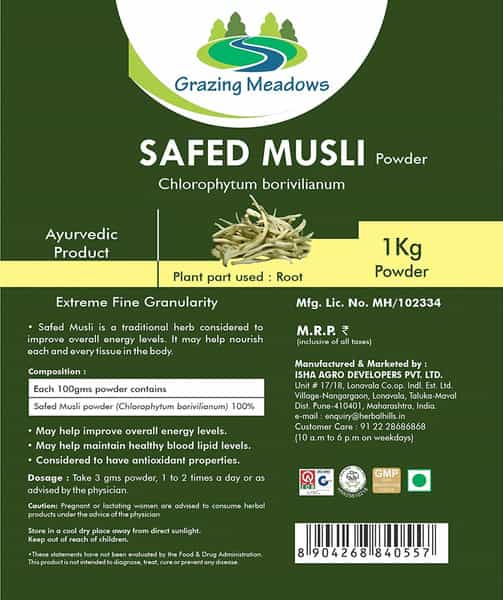 Grazing Meadows Safed Musli Powder - 1 Kg (Pack Of 5)