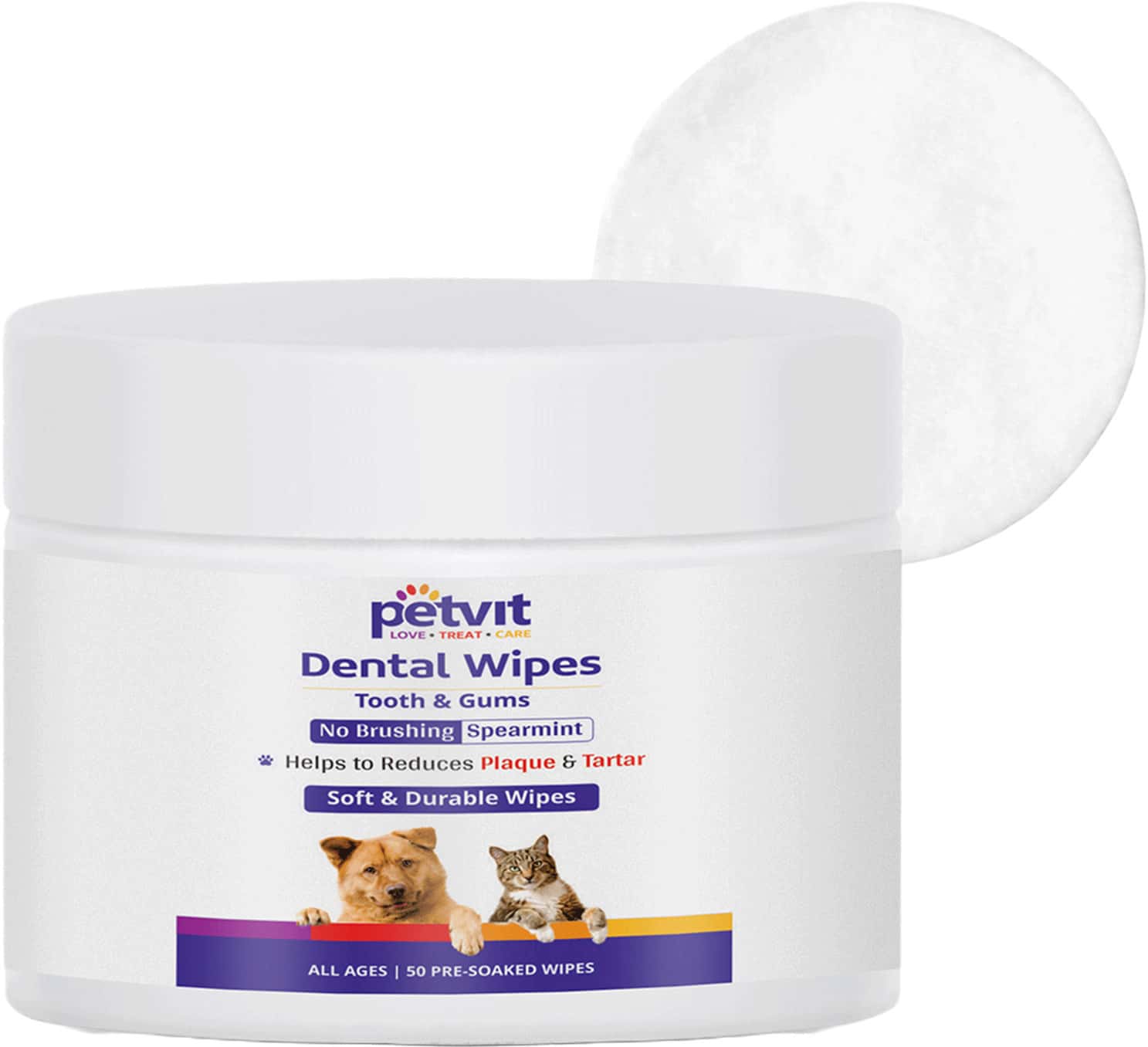 Petvit Dental Wipes -Tartar And Plaque Remover-Teeth Cleaning Dog & Cat For All Age Group -50 Wipes