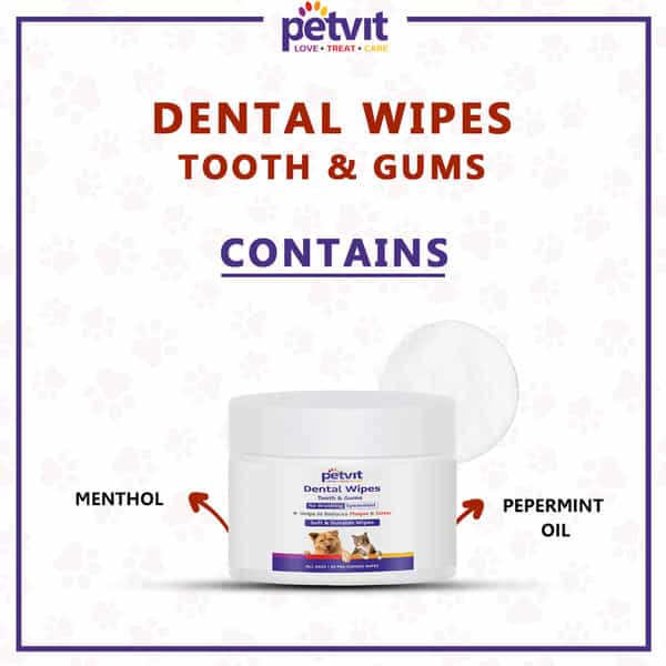 Petvit Dental Wipes -Tartar And Plaque Remover-Teeth Cleaning Dog & Cat For All Age Group -50 Wipes