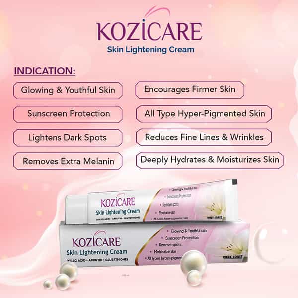 Kozicare Kojic Acid Arbutin Glutathione Skin Lightening Cream - 15G ( Pack Of 2 )