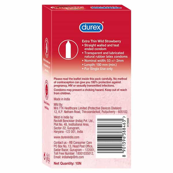 Durex Extra Thin Wild Strawberry Flavored 10 Condoms (Pack Of 3)