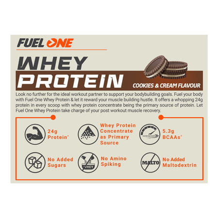 Fuel One Whey Protein (Cookies & Cream | 1Kg / 2.2Lbs) | 24G Protein