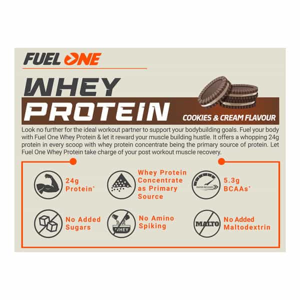 Fuel One Whey Protein (Cookies & Cream | 1Kg / 2.2Lbs) | 24G Protein