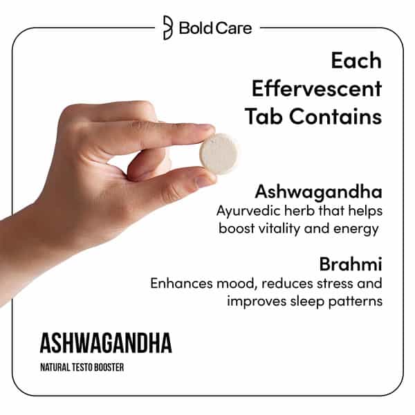 Bold Care Ashwagandha Effervescent Tablets With Brahmi & Pepper|Boosts Energy & Stamina-20 Tablets