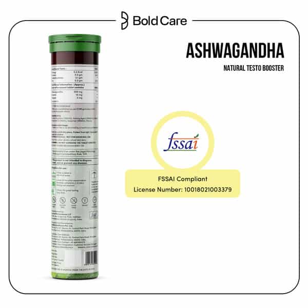 Bold Care Ashwagandha Effervescent Tablets With Brahmi & Pepper|Boosts Energy & Stamina-20 Tablets