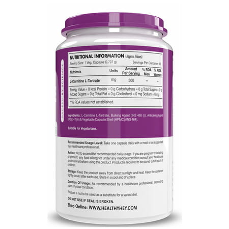 Healthyhey Nutrition L-Carnitine & L-Tartrate (Lclt) - 60 Vegetable Capsules