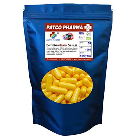 Patco Pharma - Size 00 Yellow Empty Gelatin Pill Capsule |Diy Powder Filling (Pack Of 20000 Pcs)