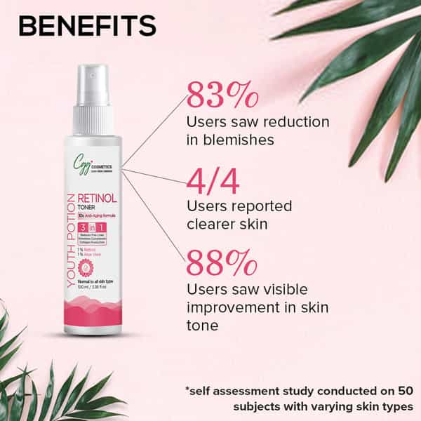 Cgg Cosmetics Retinol Youth Portion Toner- 10X Anti-Aging Formula Combat Aging Skin - Vegan - 100Ml