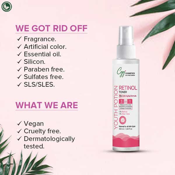 Cgg Cosmetics Retinol Youth Portion Toner- 10X Anti-Aging Formula Combat Aging Skin - Vegan - 100Ml