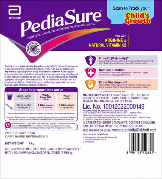 Pediasure Health And Nutrition Drink Powder For Kids Growth Chocolate 2Kg