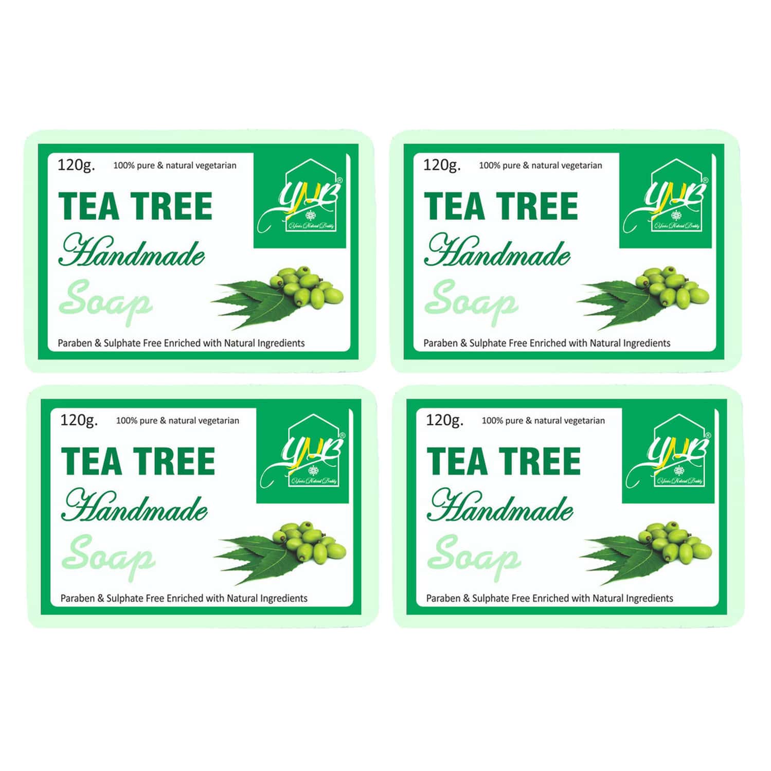 Ynb Yours Natural Buddy Organic Tea Tree Handmade Sls & Paraben Free Soap 120g (pack Of 4)