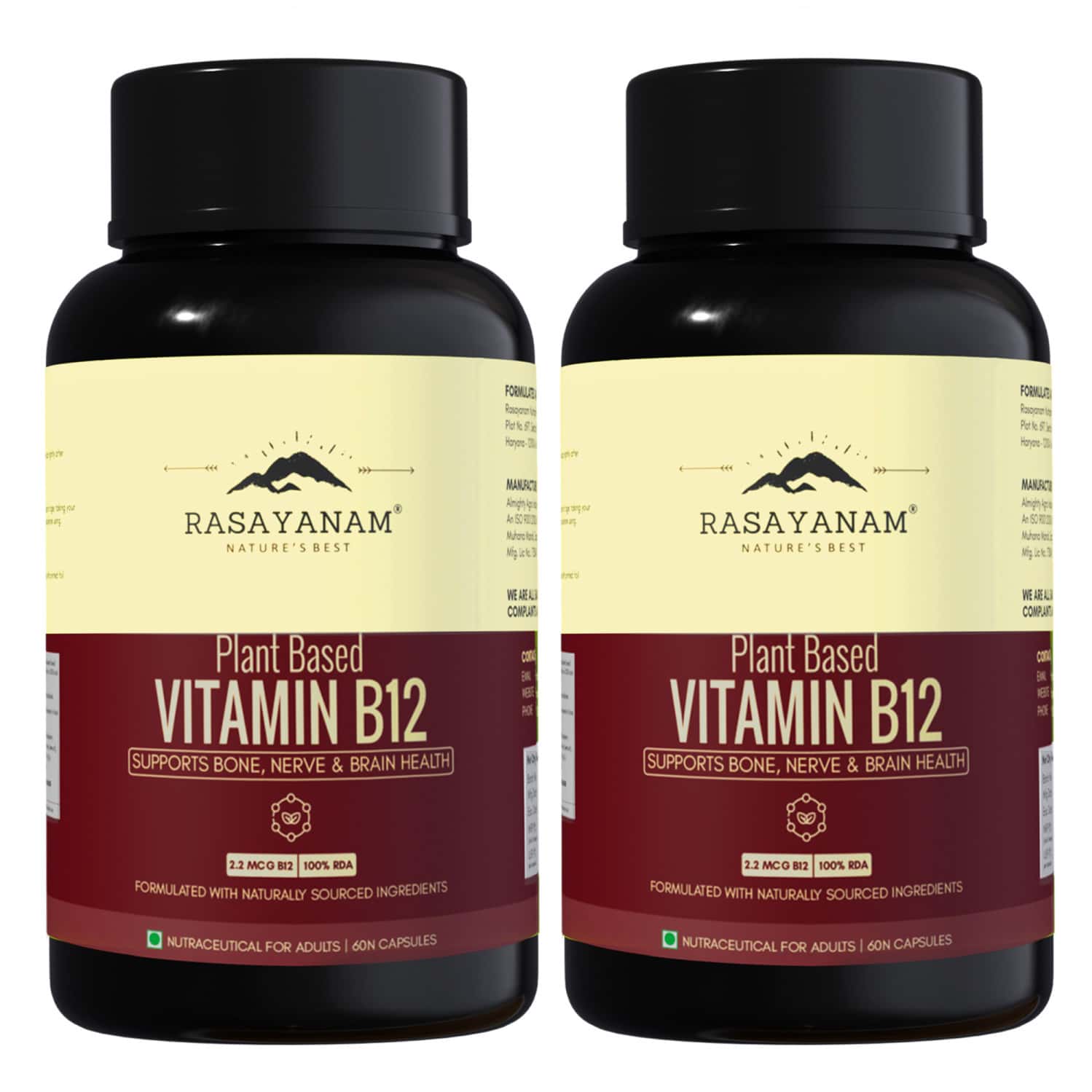Rasayanam Plant-based Vitamin B12 | Energy | Nerve & Brain Health | 60 Capsules (pack Of 2)