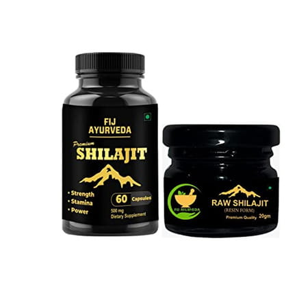 Fij Ayurveda Raw Shilajit/Shilajeet Resin 20gm & Premium Shilajit Capsule - 60 Capsules (Combo Pack)