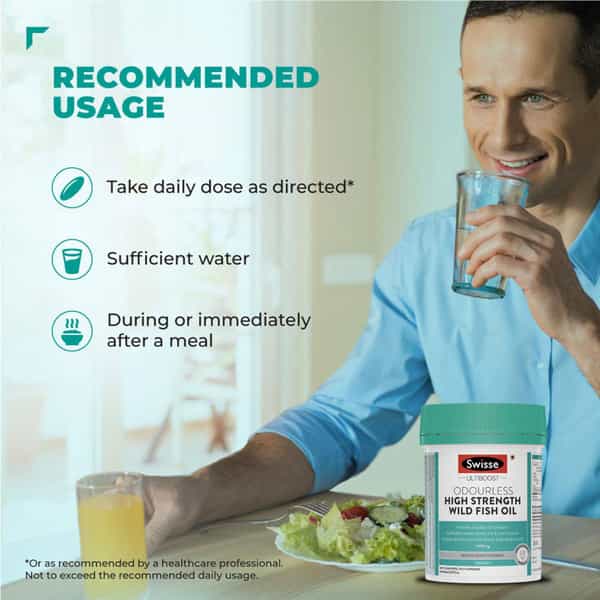Swisse Ultiboost Odourless Strength Wild Fish Oil -Omega 3 -Heart Brain & Eye Health- 90 Caps