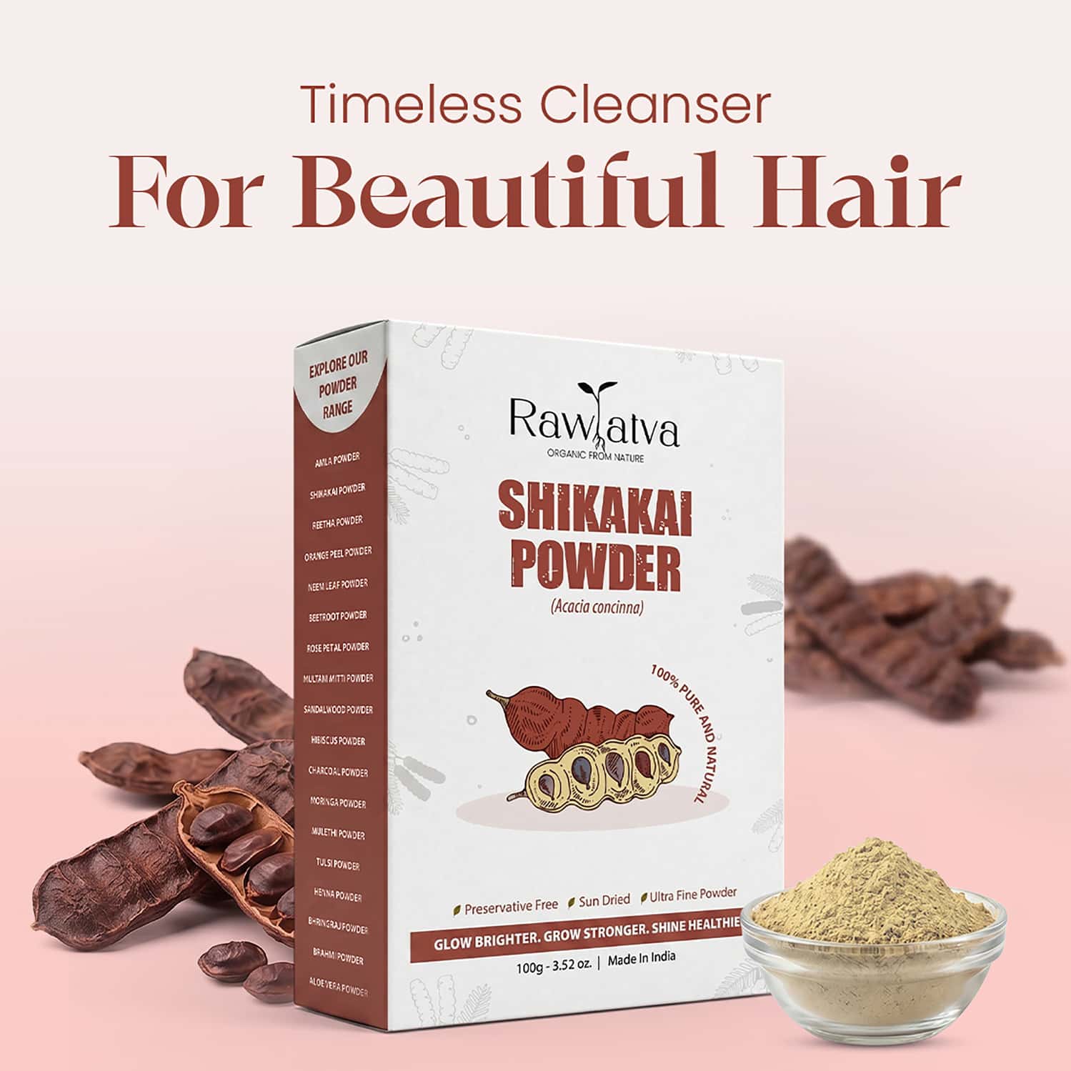 Raw Tatva Shikakai Powder For Hair Cleansing| Strengthening & Shine | All Hair Types | 100g