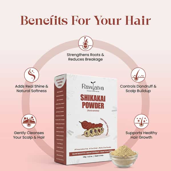 Raw Tatva Shikakai Powder For Hair Cleansing| Strengthening & Shine | All Hair Types | 100G