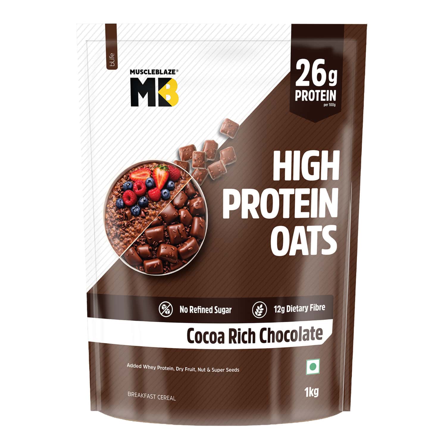 Muscleblaze High Protein Oats (Cocoa Rich Chocolate | 1kg) | 26g Protein