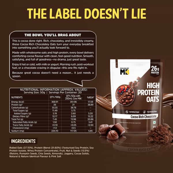 Muscleblaze High Protein Oats (Cocoa Rich Chocolate | 1Kg) | 26G Protein