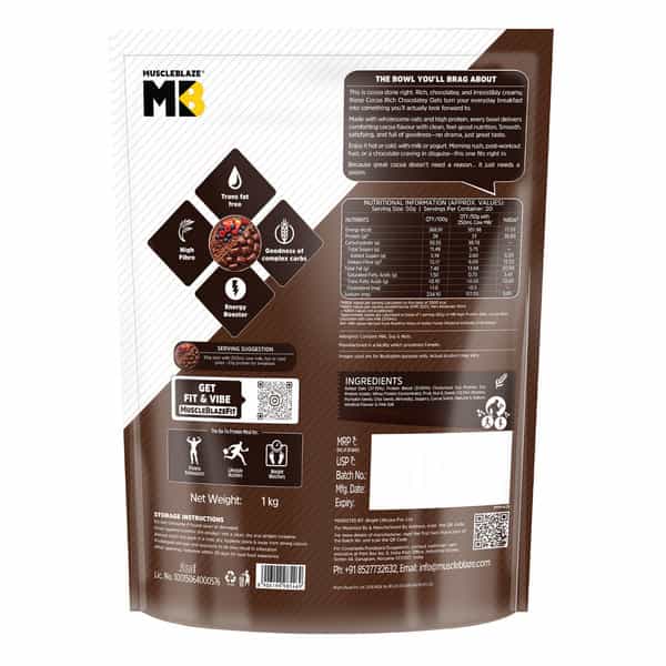 Muscleblaze High Protein Oats (Cocoa Rich Chocolate | 1Kg) | 26G Protein