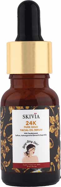 Skivia 24K Pure Gold Mini Facial Oil Serum With Sandalwood -Reduces Signs Of Ageing (15 Ml)