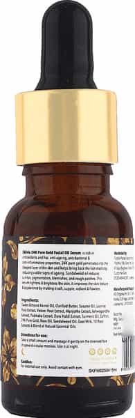 Skivia 24K Pure Gold Mini Facial Oil Serum With Sandalwood -Reduces Signs Of Ageing (15 Ml)