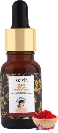 Skivia 24k Pure Gold Mini Facial Oil Serum With Sandalwood -Reduces Signs Of Ageing (15 Ml)