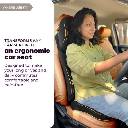 Betterhood Black Memory Foam Ergonomic Neck Support | Lumbar Back Supoprt And Seat Cushion Combo Car